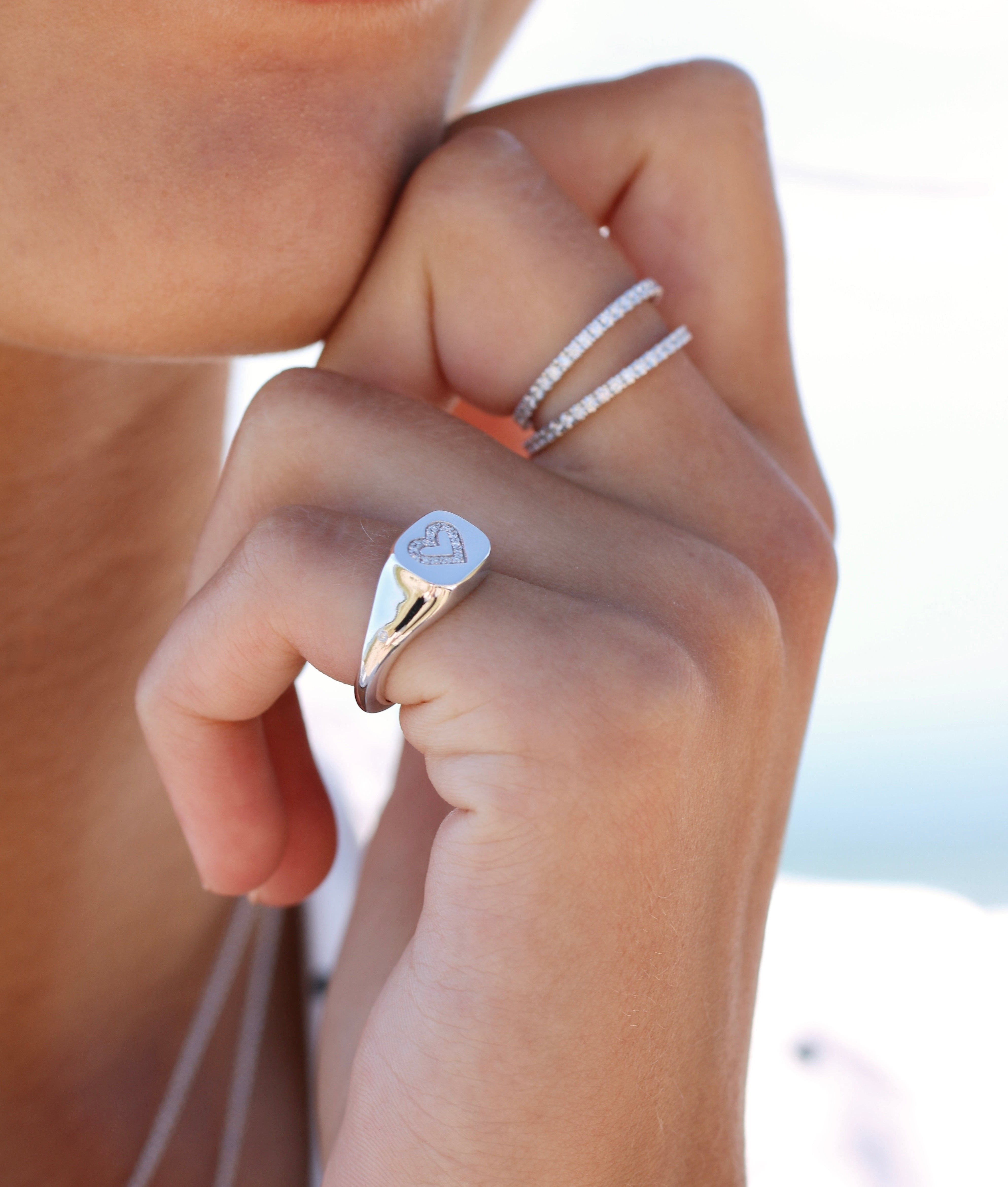 Signet Heart Diamantring Solid - 18kt Hvitt Gull