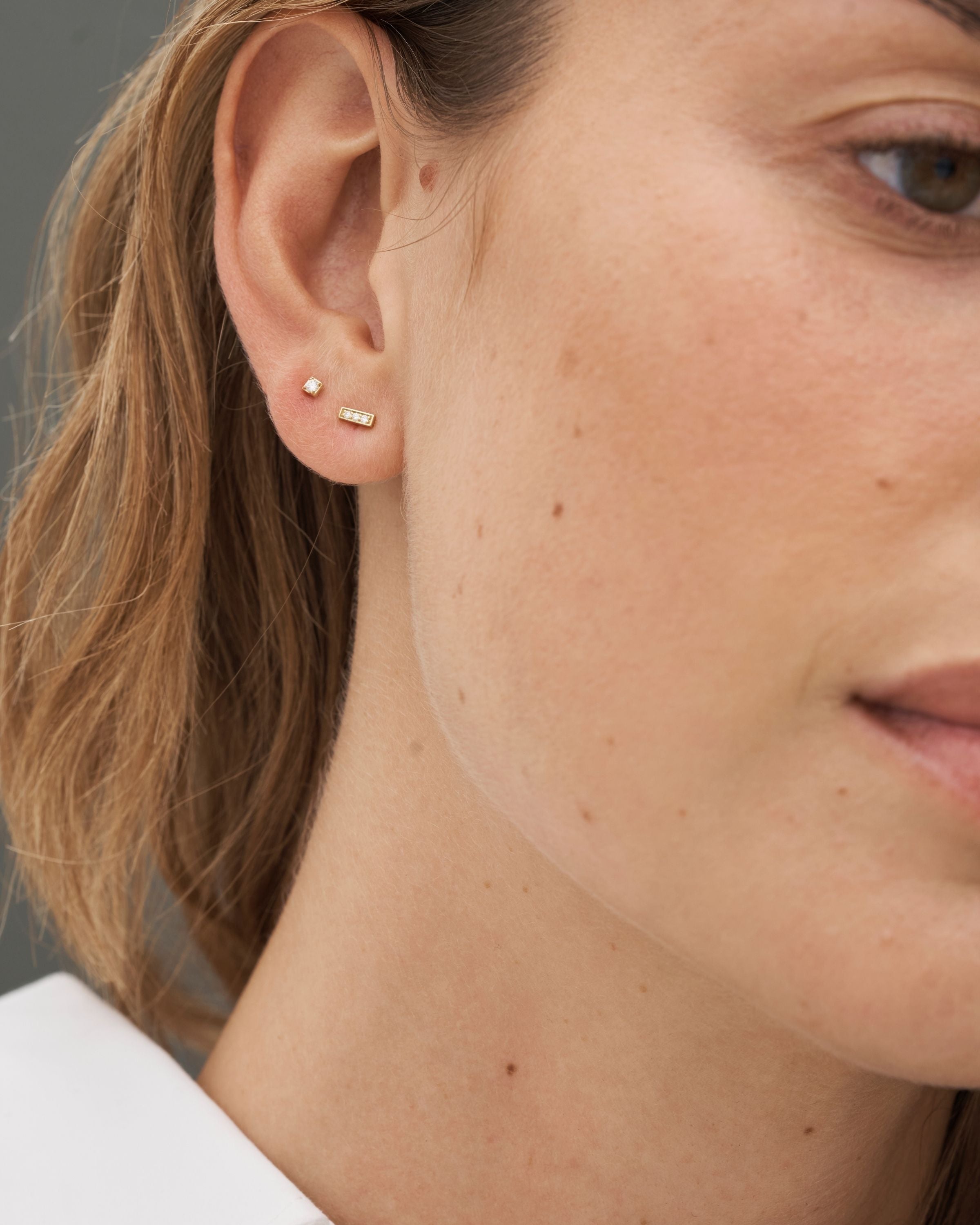 Square Diamant Øredobb M - 18kt Gult Gull