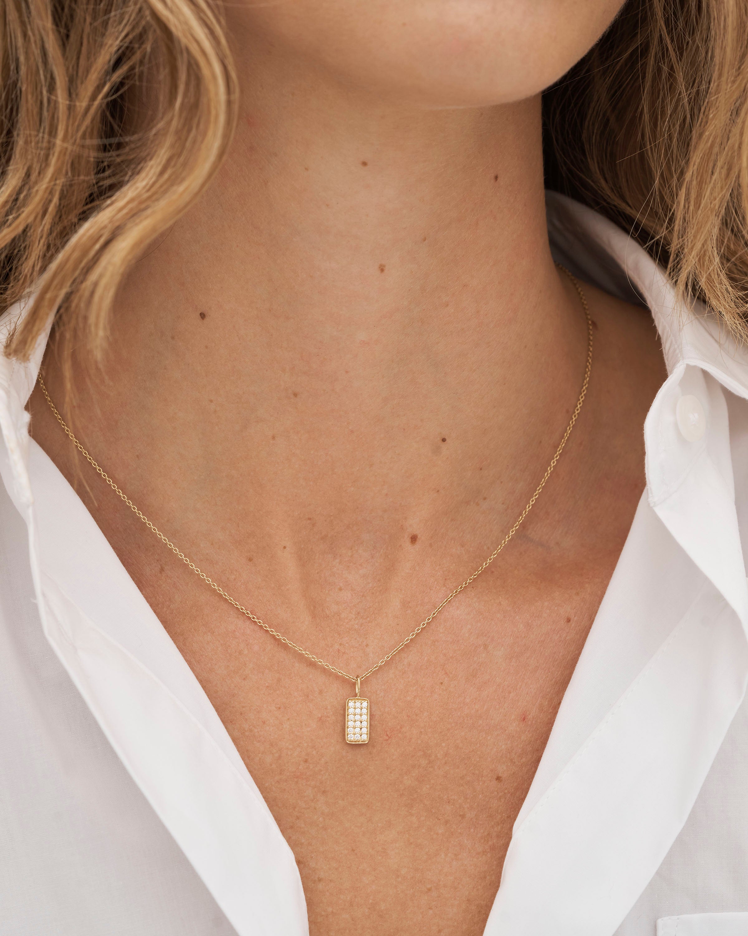 Square Diamant Anheng - 18kt Gult Gull