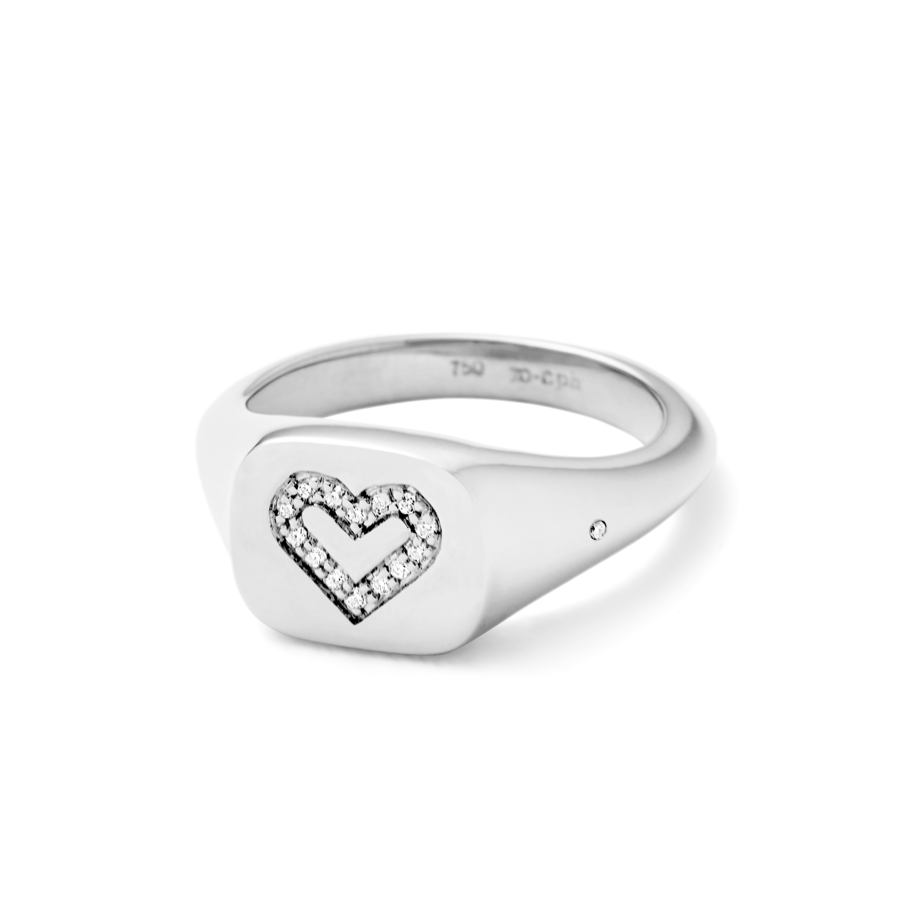 Signet Heart Diamantring Solid - 18kt Hvitt Gull