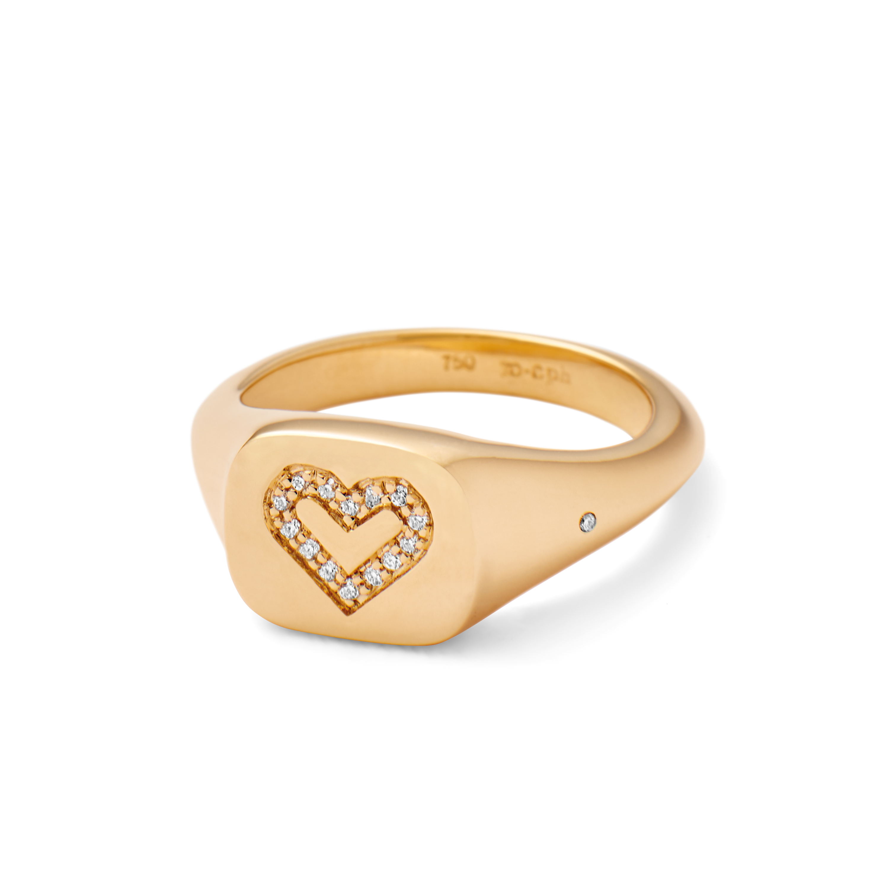 Signet Heart Diamantring Solid - 18kt Gult Gull