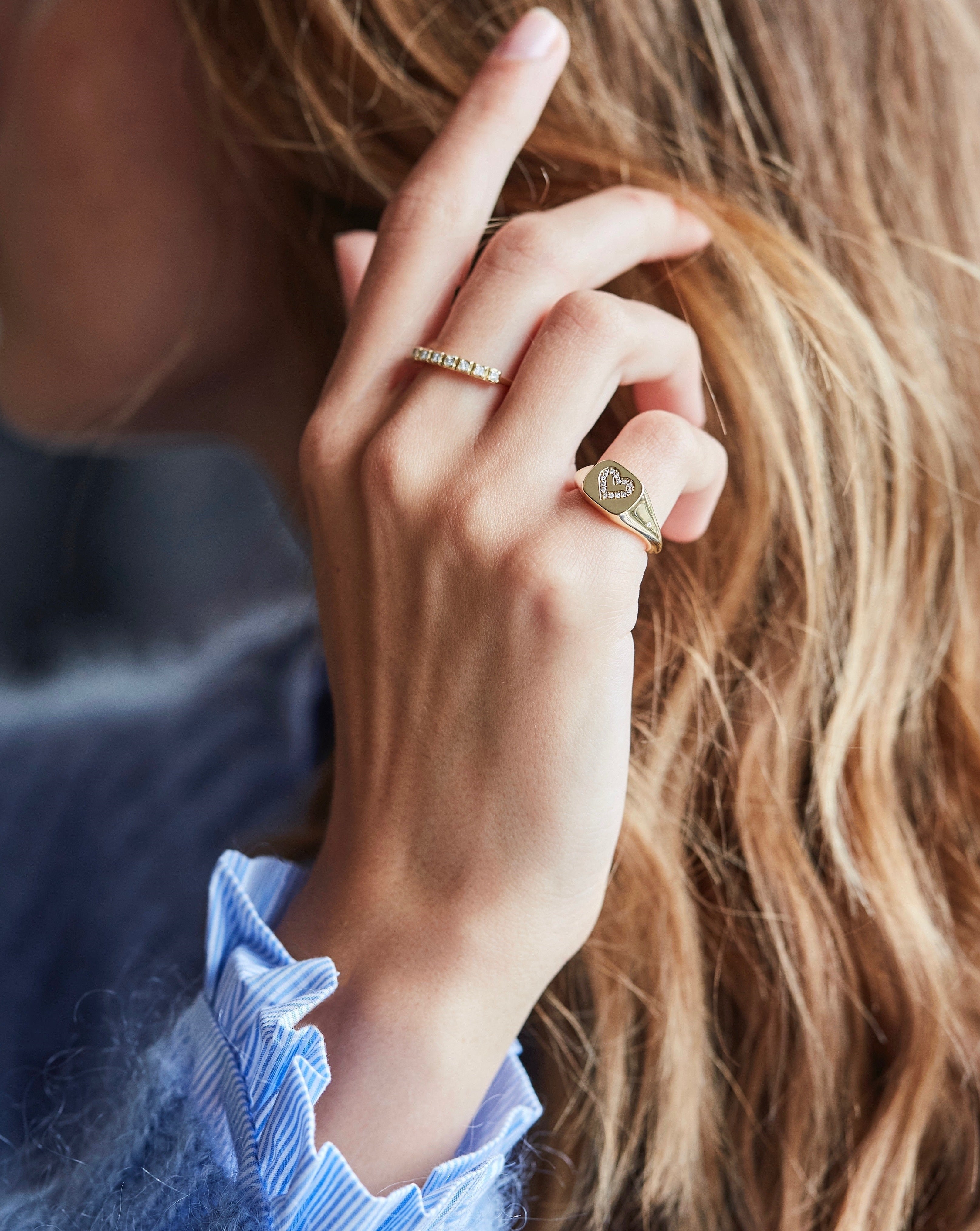 Rock Classic Diamantring Aligned - 18kt Gult Gull