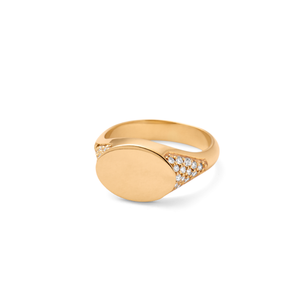 Rock Diamond Signet Ring with Back - 18kt Yellow Gold