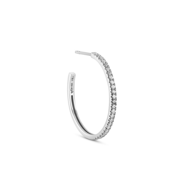 Rock Classic Diamond Hoop M - 18kt White Gold