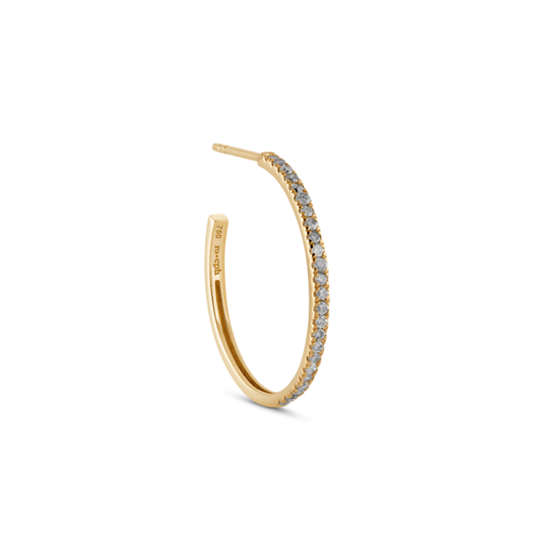 Rock Classic Grey Diamond Hoop M - 18kt Yellow Gold