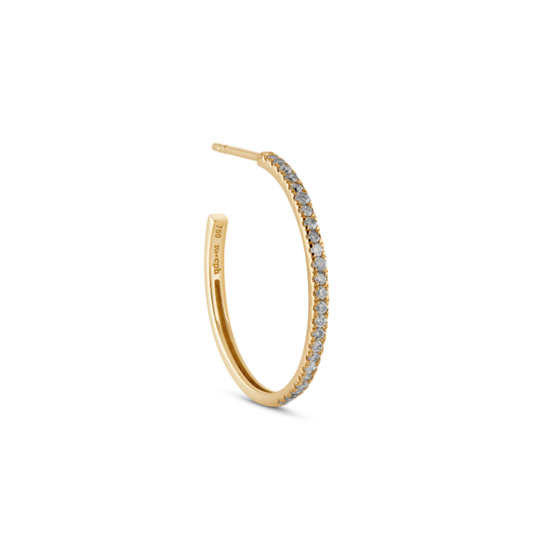 Rock Classic Grey Diamond Hoop M - 18kt Yellow Gold