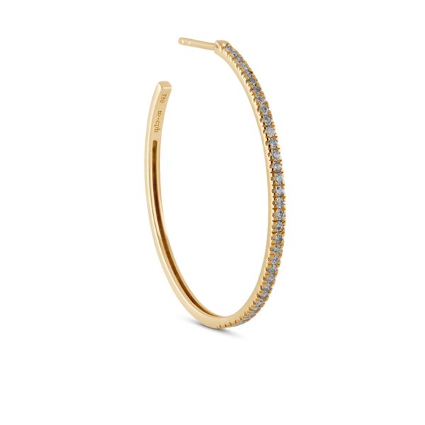 Rock Classic Grey Diamond Hoop L - 18kt Yellow Gold