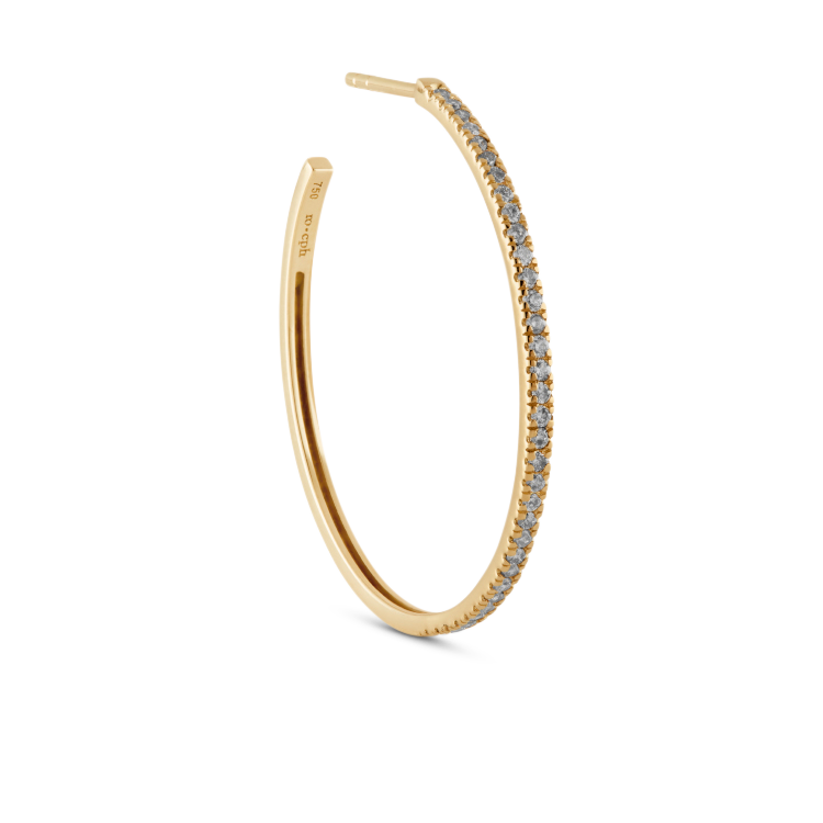 Rock Classic Grey Diamond Hoop L - 18kt Yellow Gold