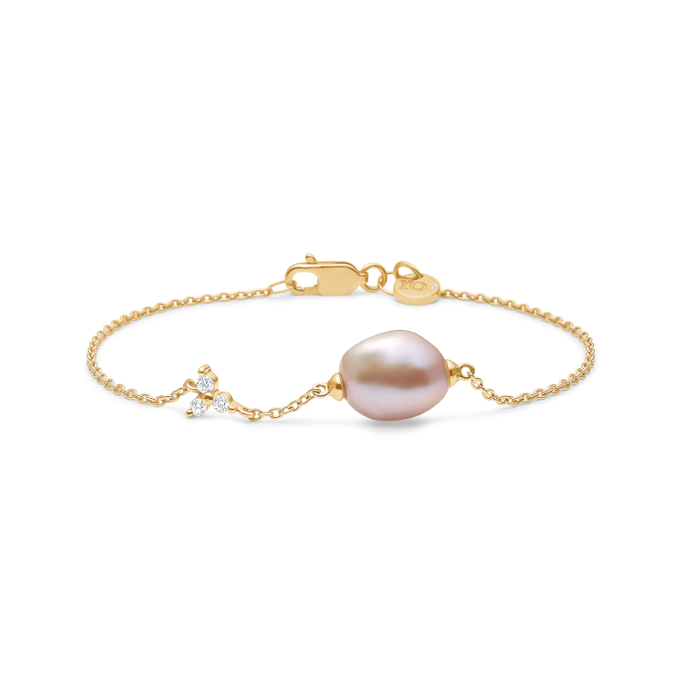 Fryd Diamant Perle Armbånd - 18kt Gult Gull