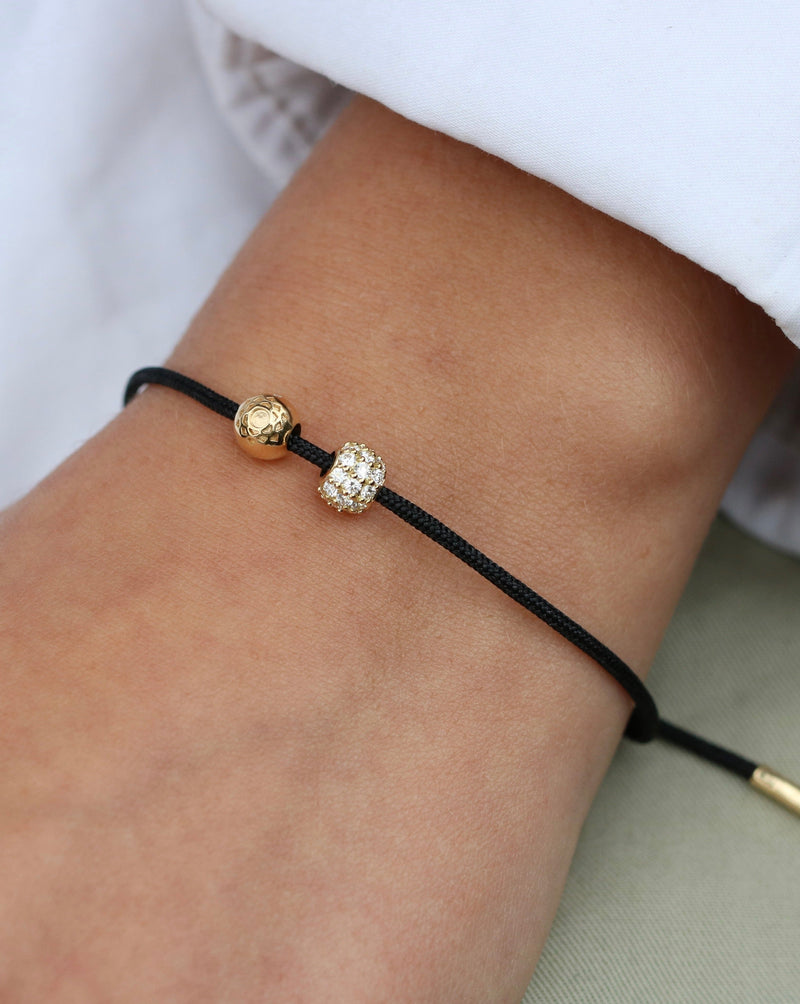 Inner Peace Bracelet Black Cord - 18kt Yellow Gold