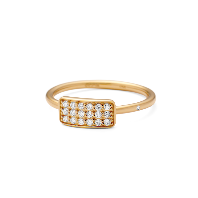 Square Diamantring - 18kt Gult Gull