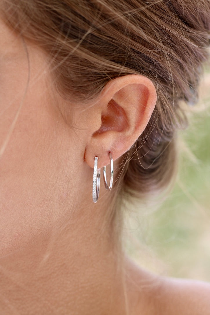 Rock Classic Diamant Hoop M - 18kt Hvitt Gull