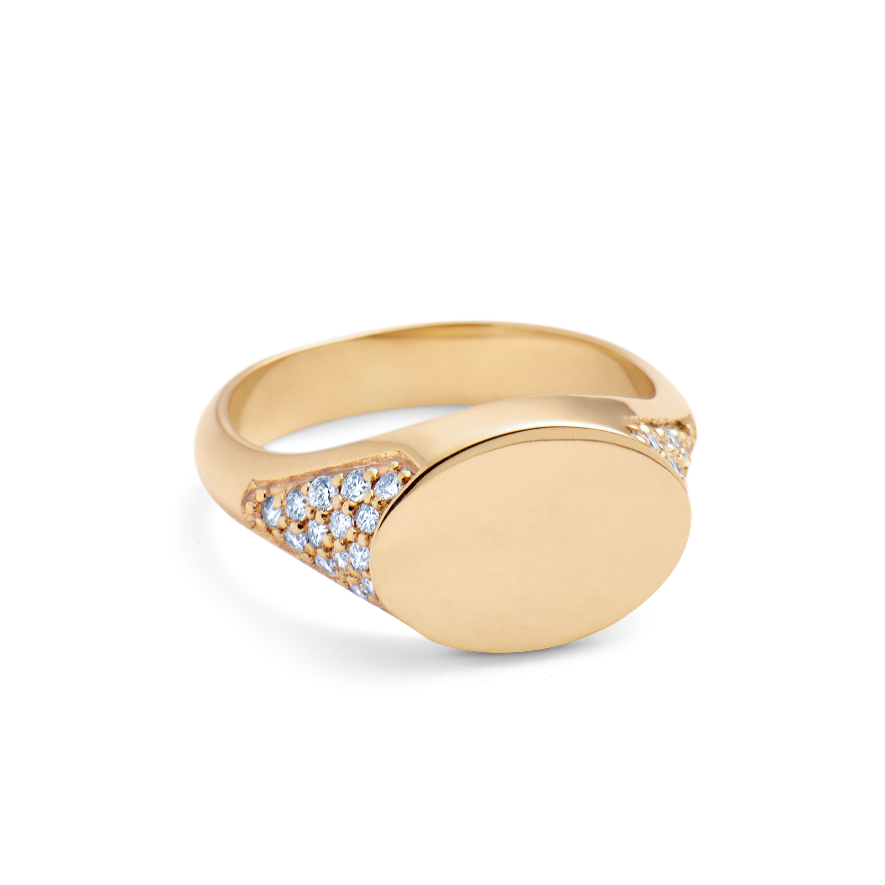 Signet Diamantring Solid - 18kt Gult Gull