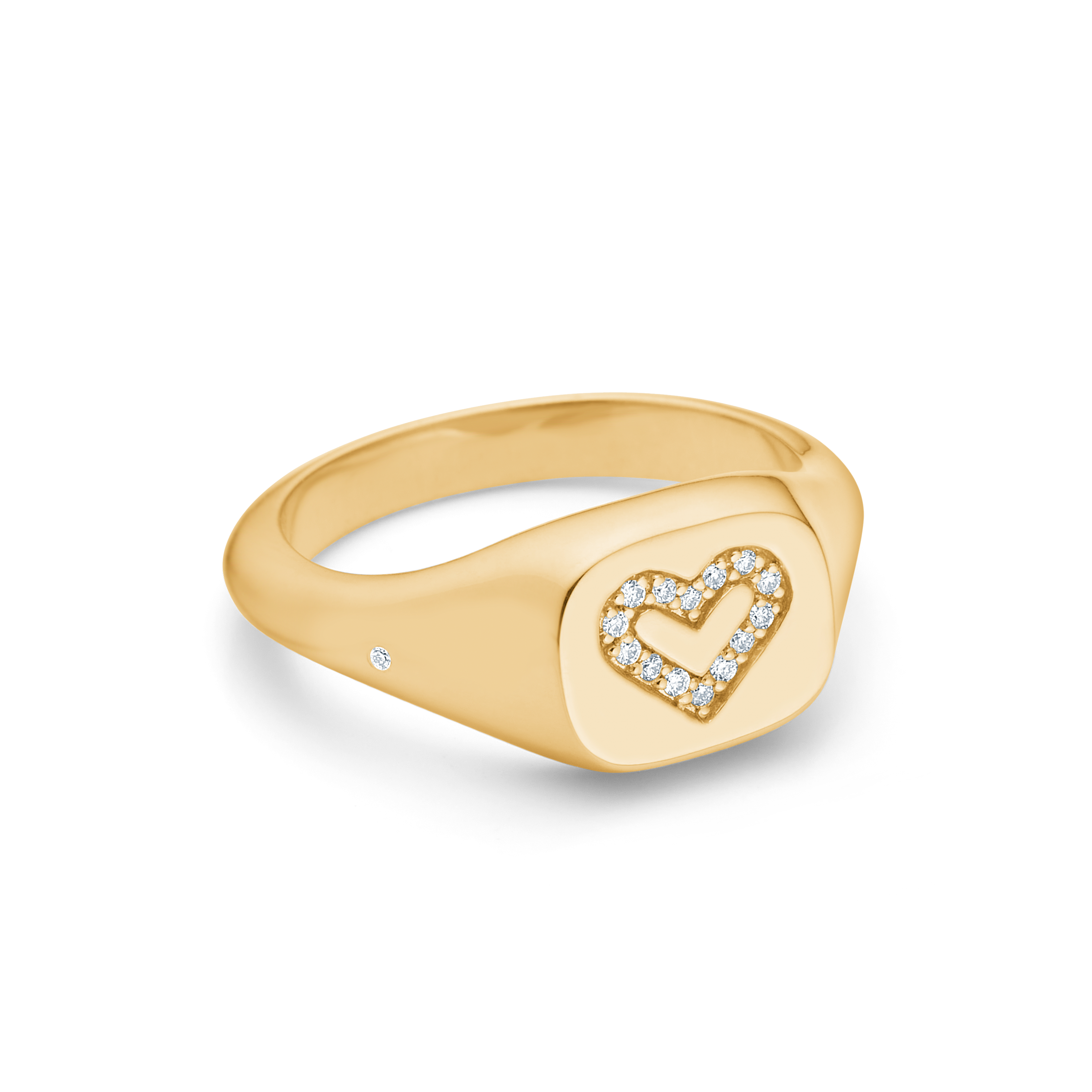 Signet Heart Diamantring Solid - 18kt Gult Gull