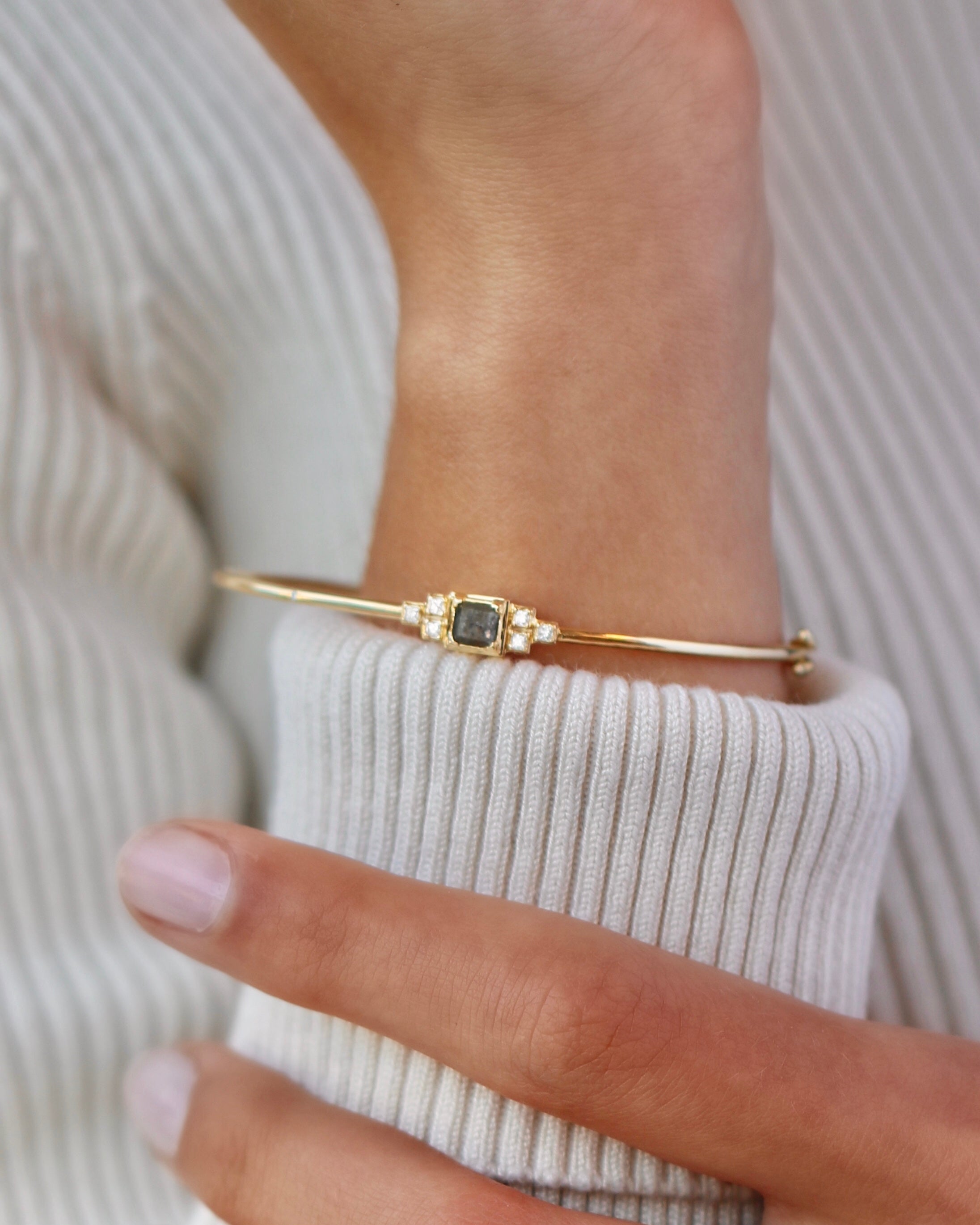 Raw Diamant Armring - 18kt Gult Gull