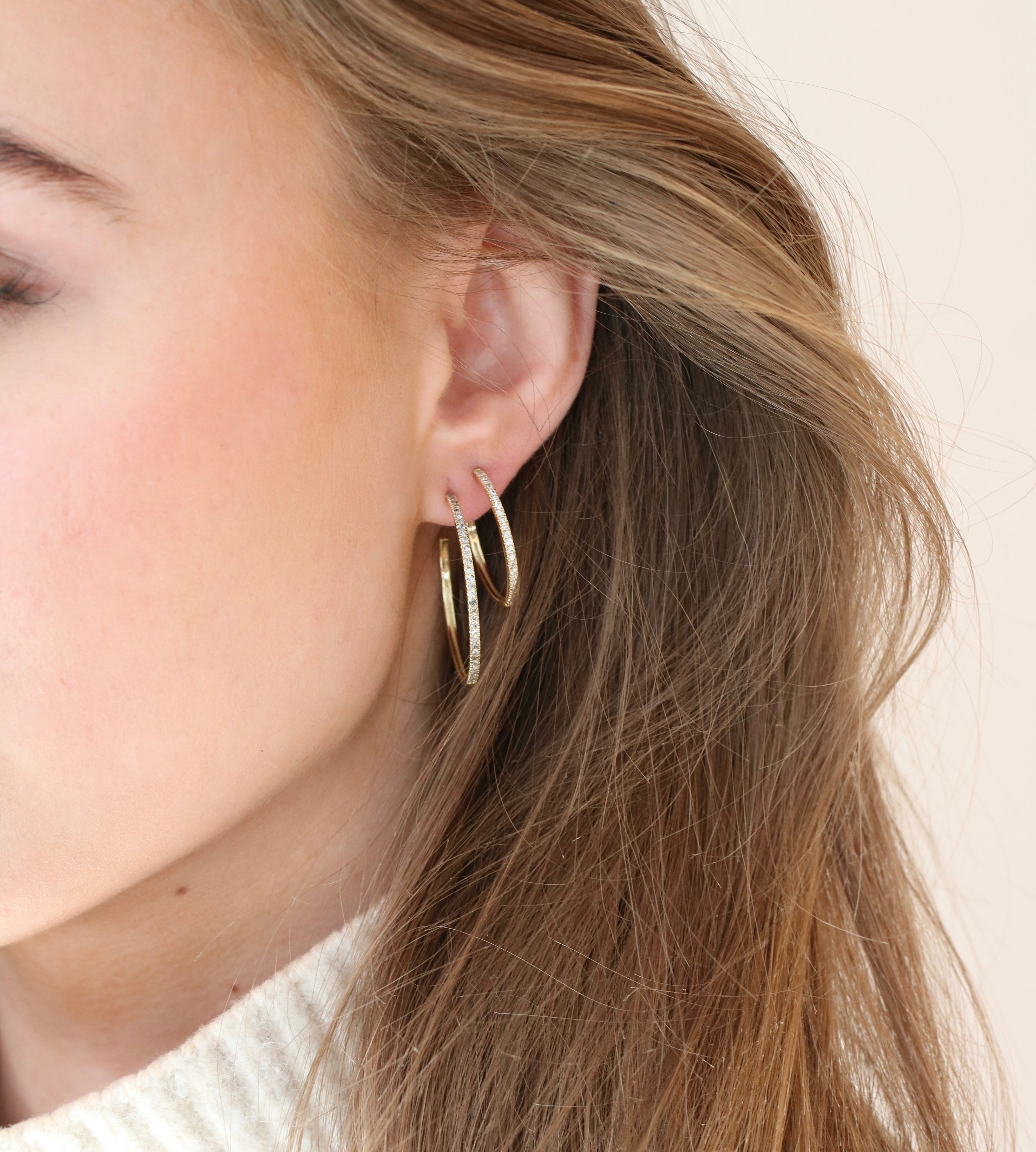 Rock Classic Grey Diamant Hoop L - 18kt Gult Gull