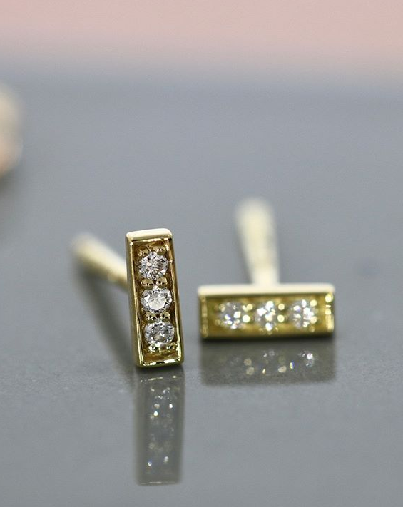 Square Diamant Øredobb M - 18kt Gult Gull